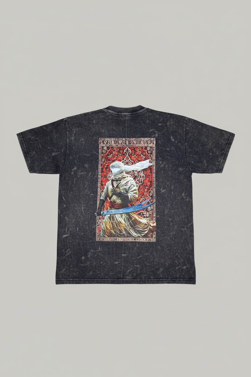 Downshoulder Acid Wash Tee (Arabic Fighter) Blue