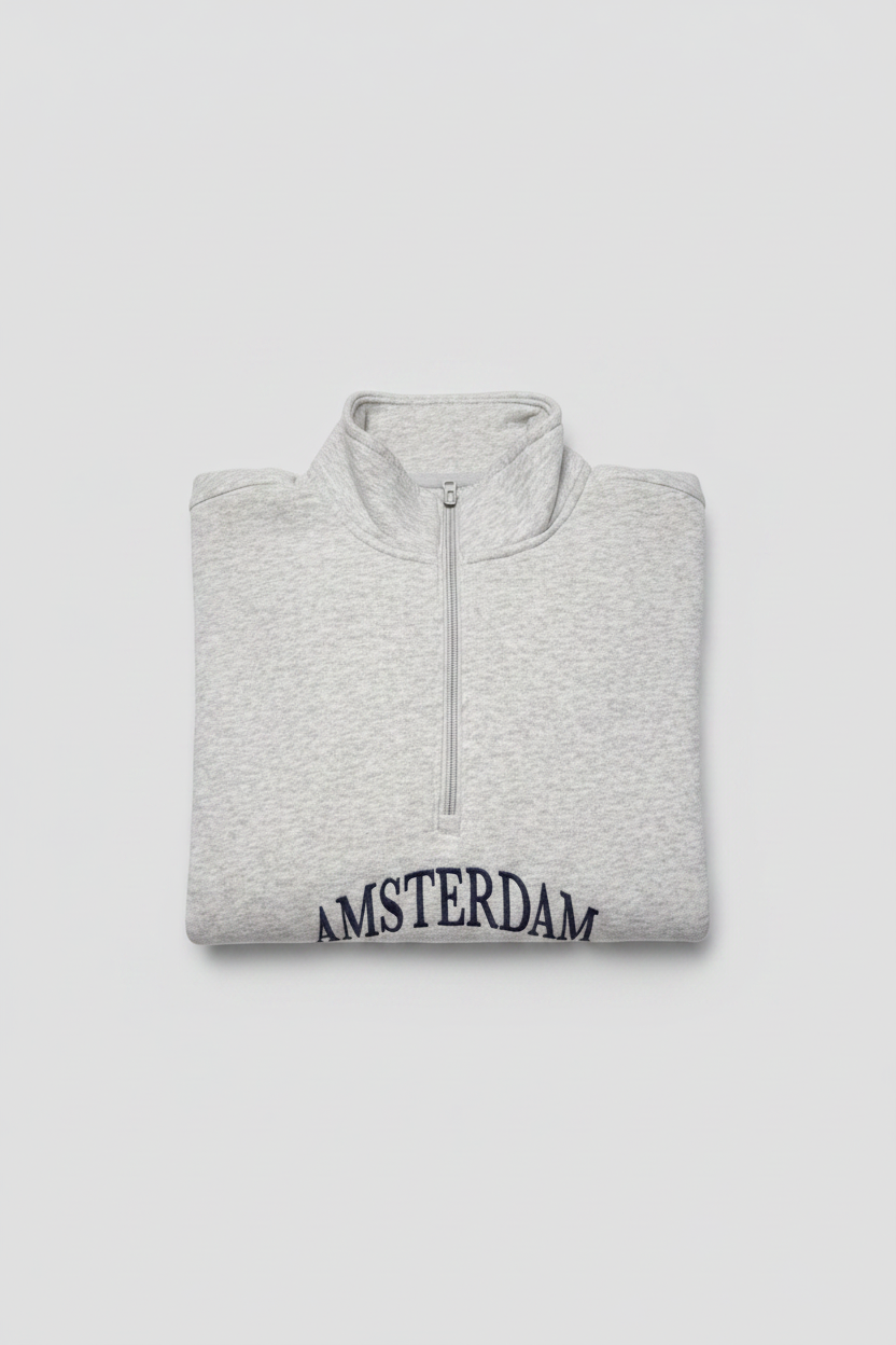 Felpa relaxed fit con mezza zip e stampa Amsterdam