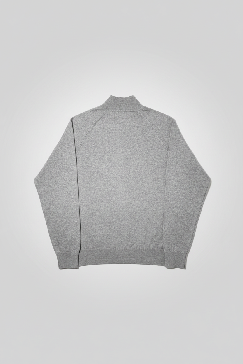 Maglione grigio zip retro aperto