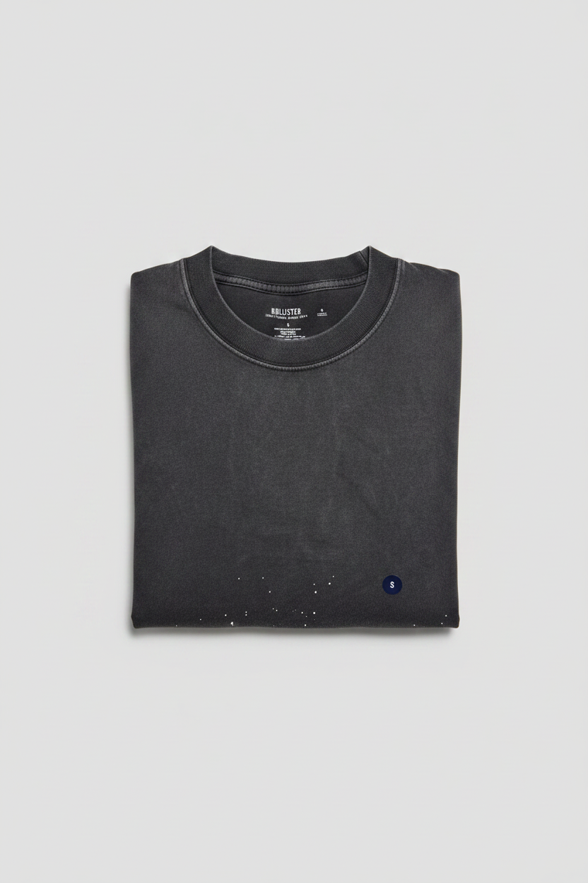 T-Shirt Pesante Girocollo Squadrata in Cotone nera