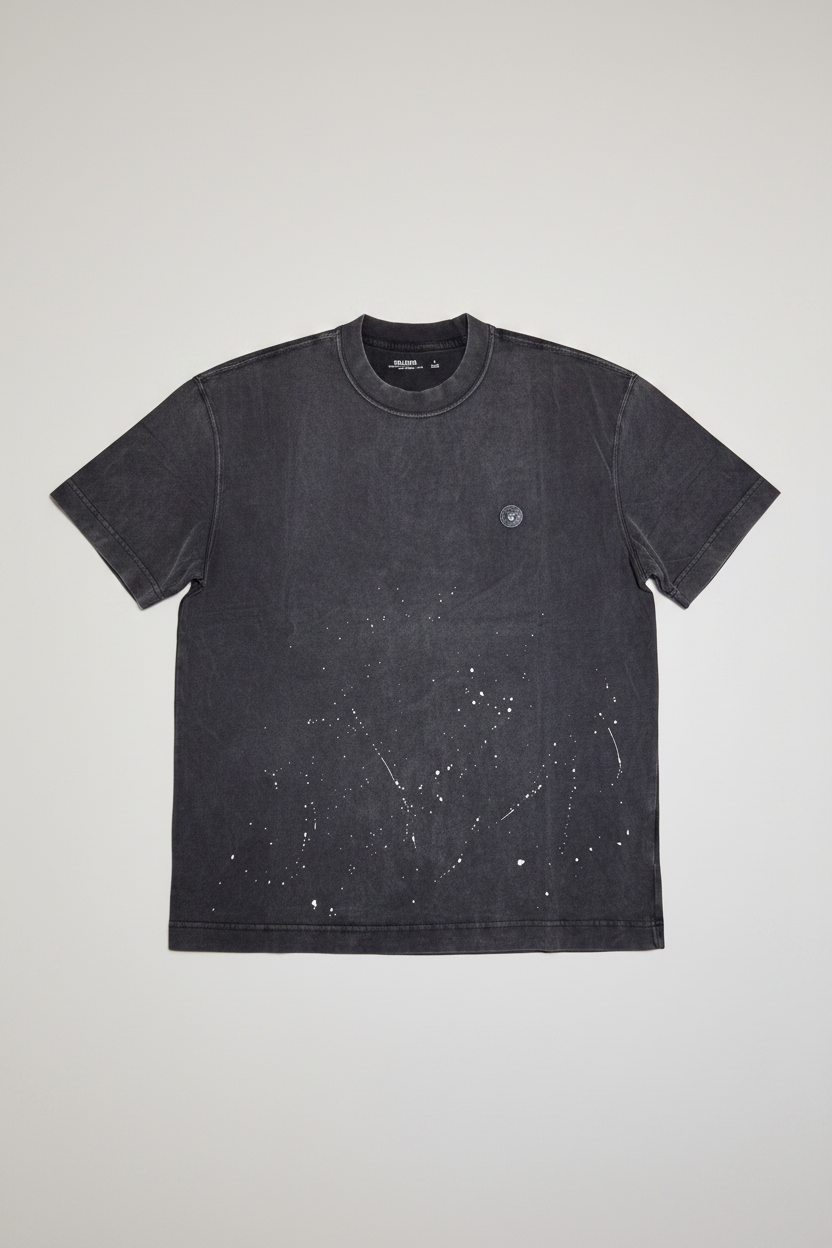 T-Shirt Pesante Girocollo Squadrata in Cotone nera