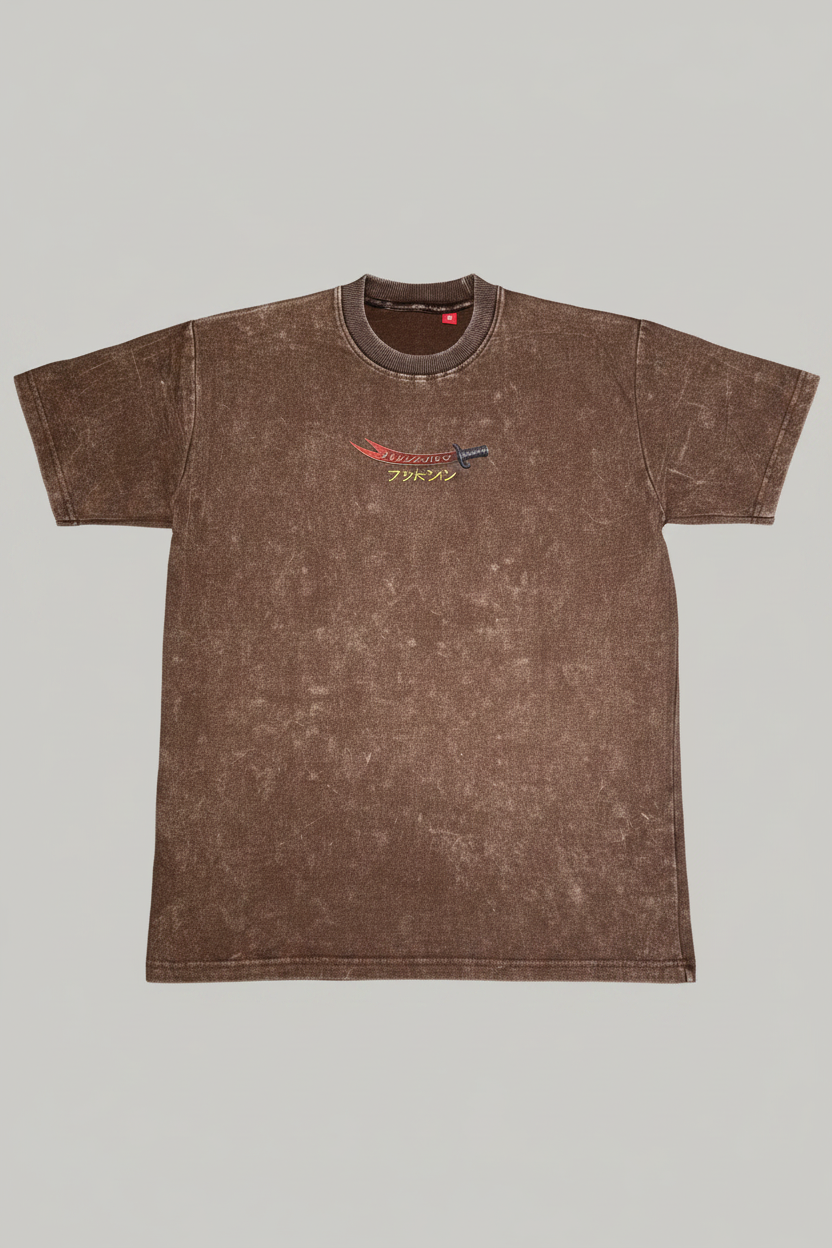 Downshoulder Acid Wash Tee (Arabic Fighter) Marrone