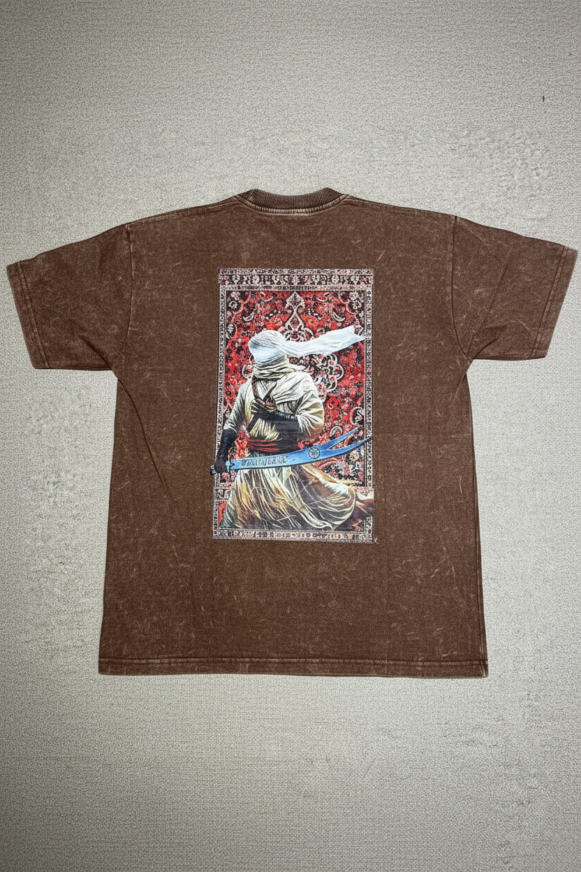 Downshoulder Acid Wash Tee (Arabic Fighter) Marrone