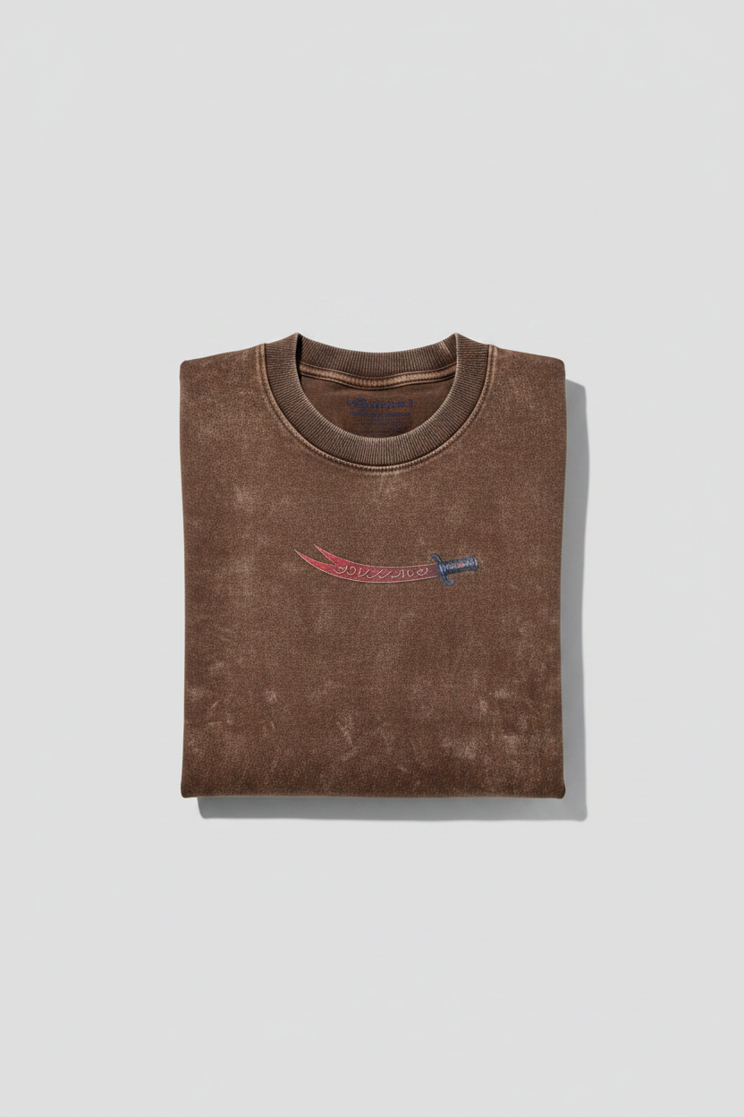 Downshoulder Acid Wash Tee (Arabic Fighter) Marrone