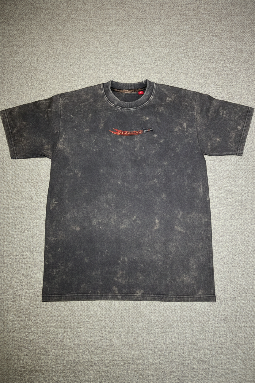 Downshoulder Acid Wash Tee (Arabic Fighter) Black