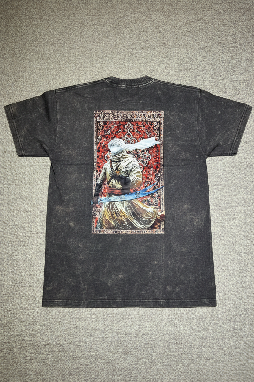 Downshoulder Acid Wash Tee (Arabic Fighter) Black