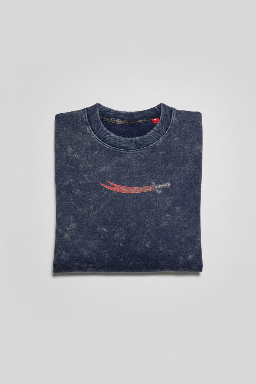Downshoulder Acid Wash Tee (Arabic Fighter) Blue