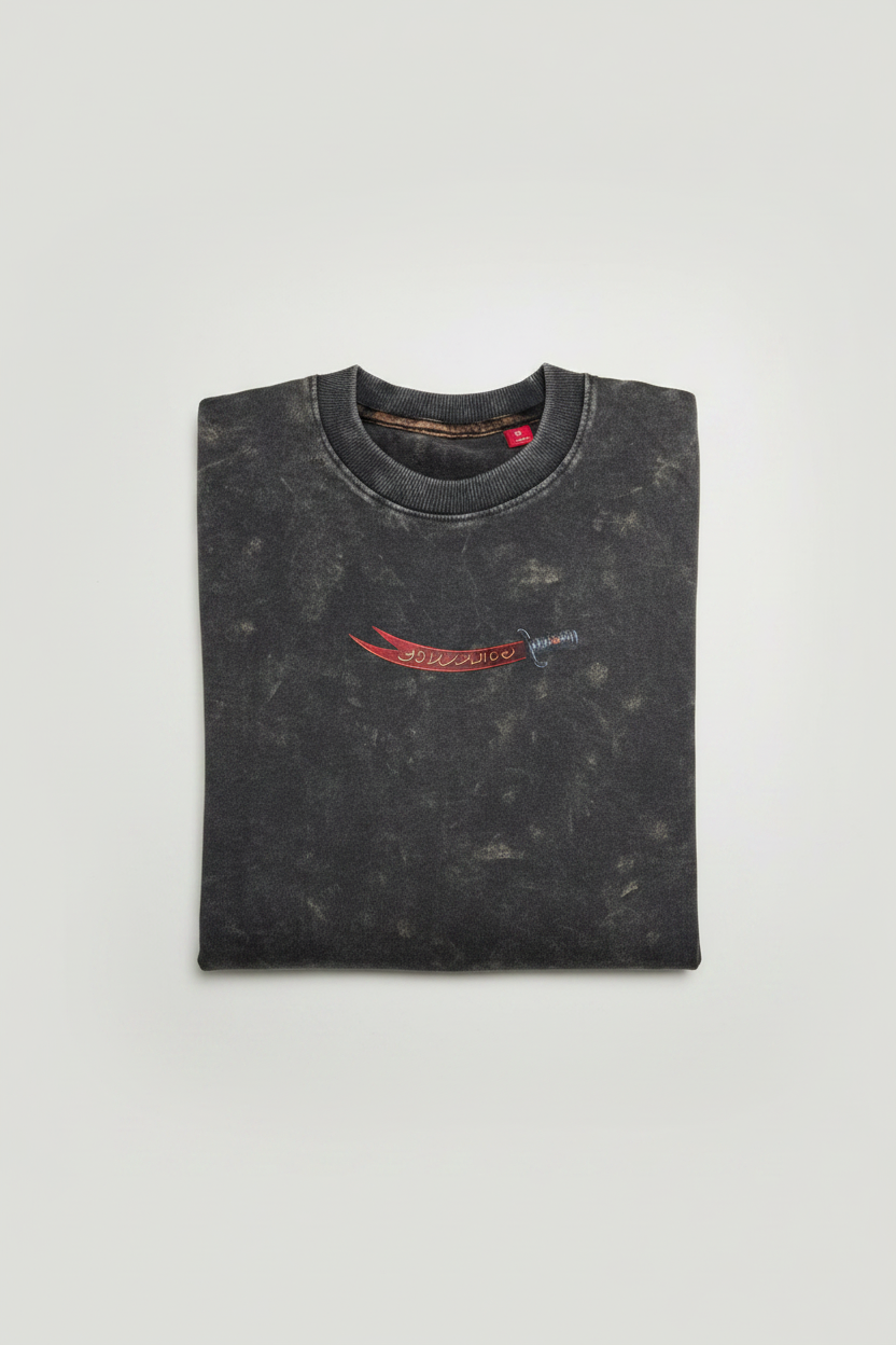 Downshoulder Acid Wash Tee (Arabic Fighter) Black